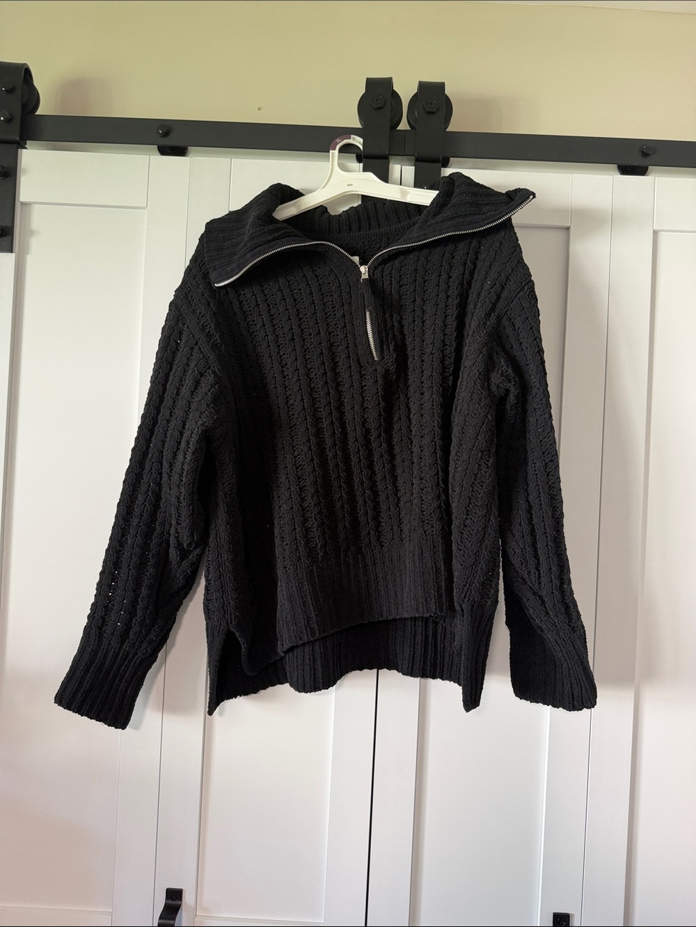 aerie Black Cable-Knit Half-Zip Turtleneck Sweater